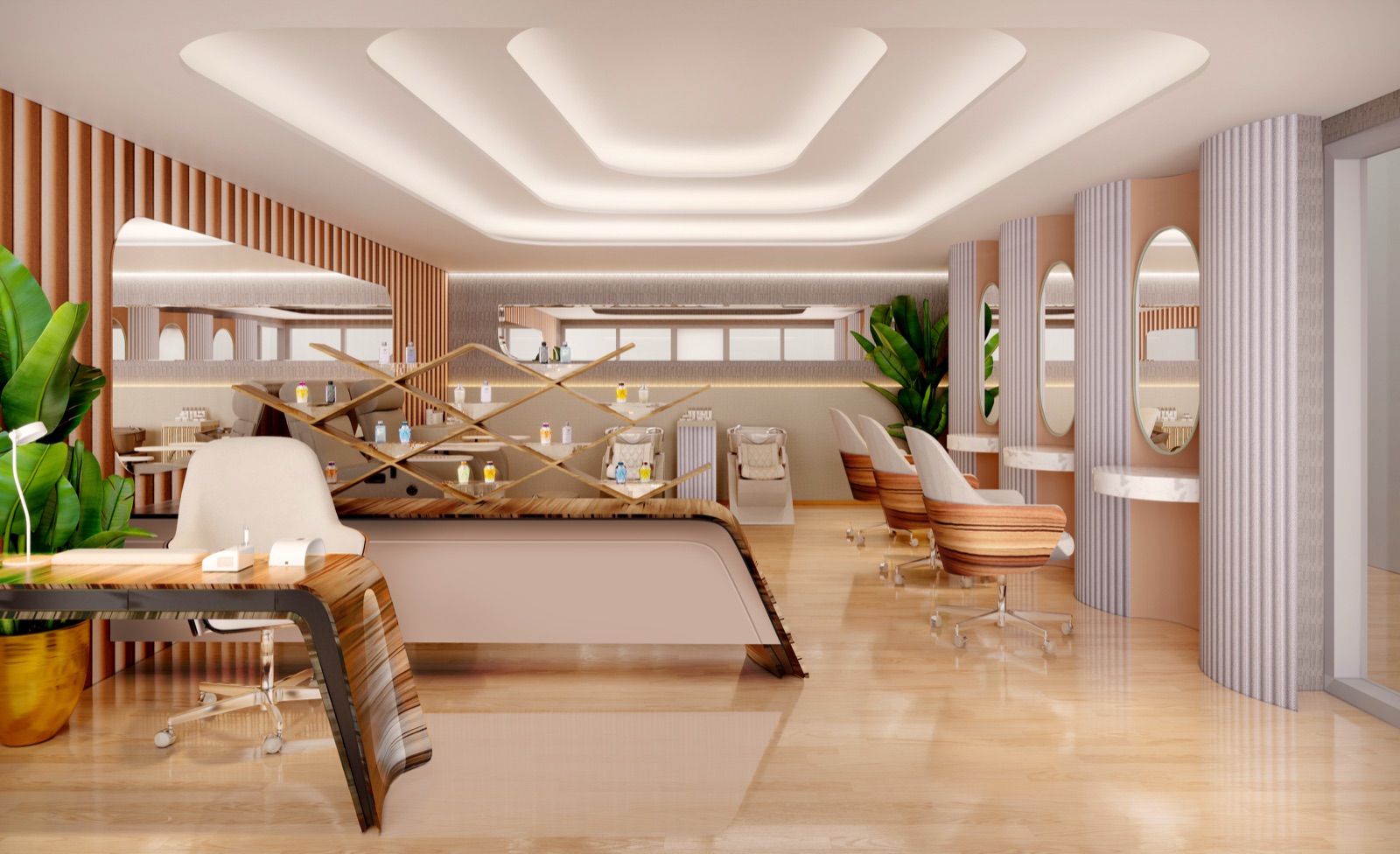 Bentley Residences Miami — oceanfront Beauty Salon with hair, manicure, and pedicure stations.