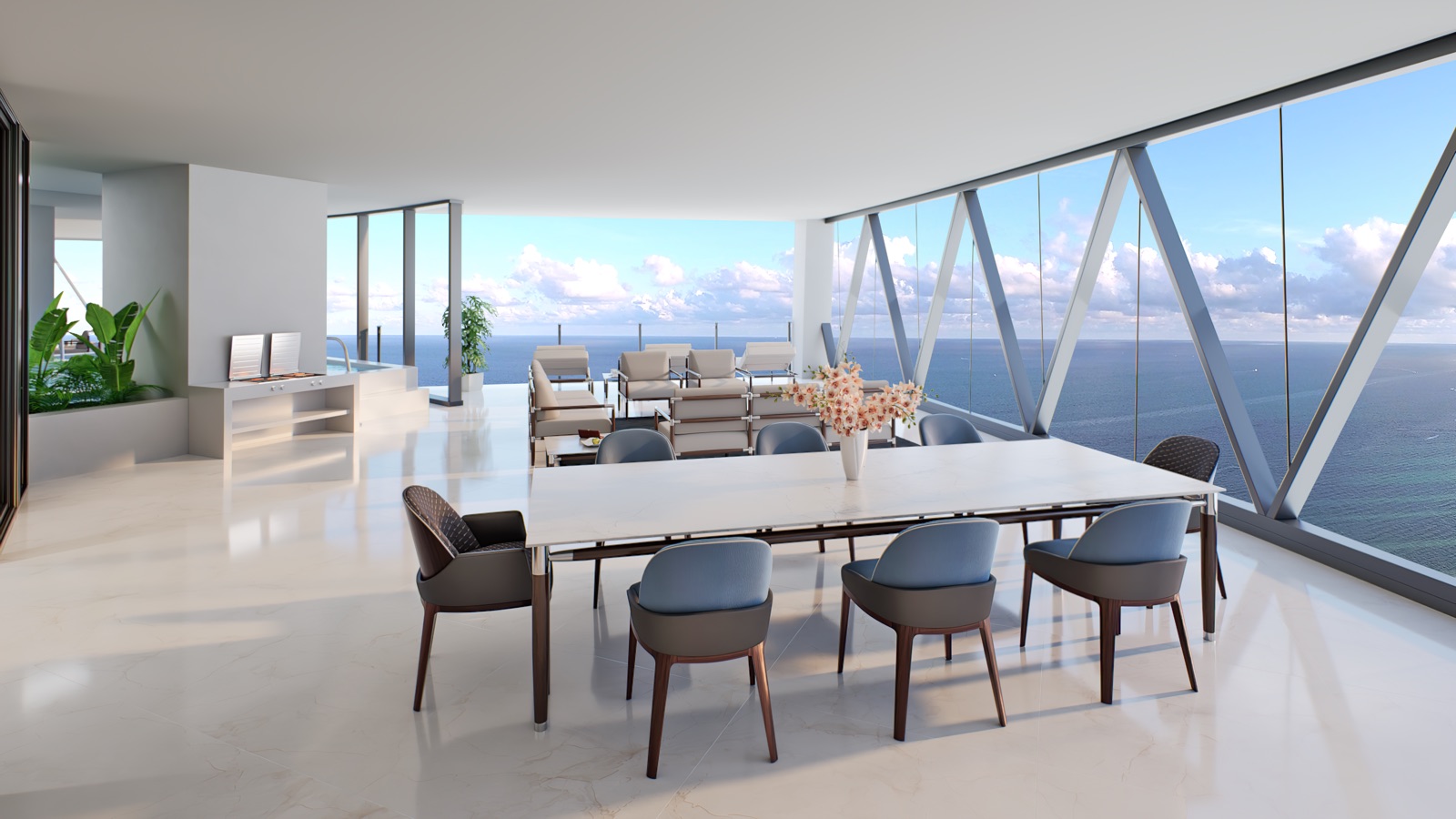 Bentley Residences Miami — Azure Residence balcony overlooking the Atlantic and Sunny Isles Beach.