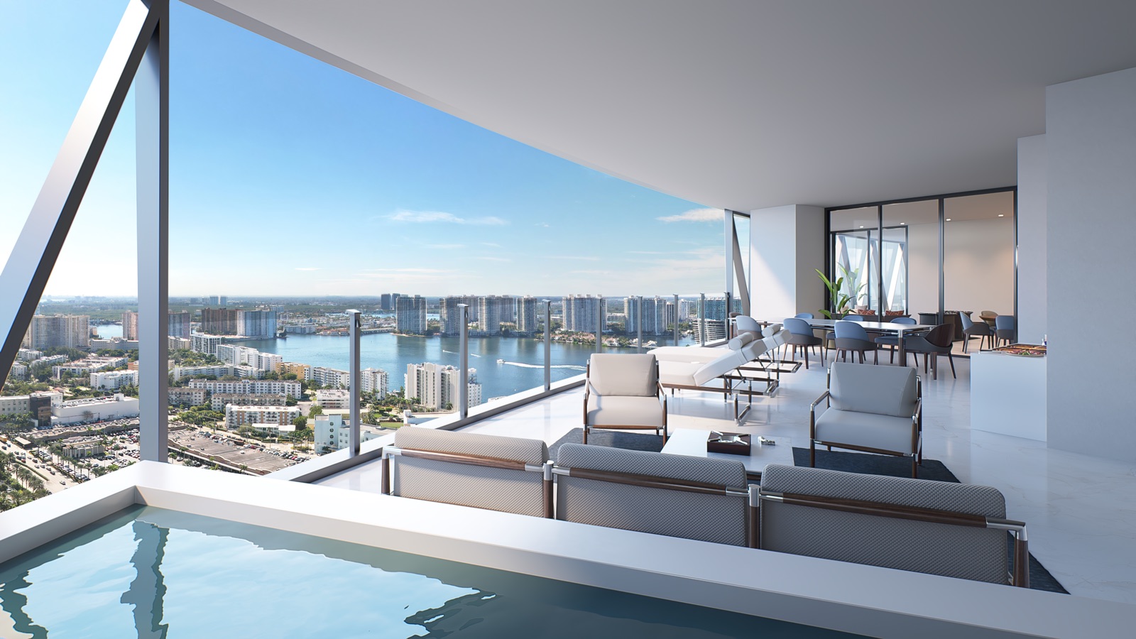 Bentley Residences Miami — Bentayga Residence wraparound terrace with summer kitchen and Gaggenau Vario grill.
